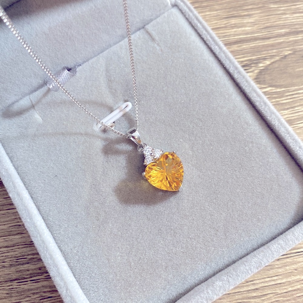 Citrine Gemstone Pendant Necklace Platinum S925 New